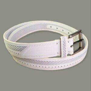 White Summer Men's Belt Size 44 1.5" Wide Leather With Mesh Pattern